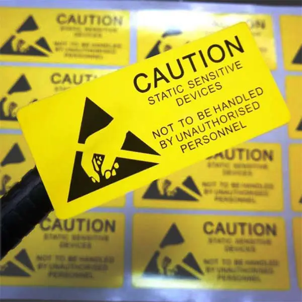yellow anti static sealing sticker