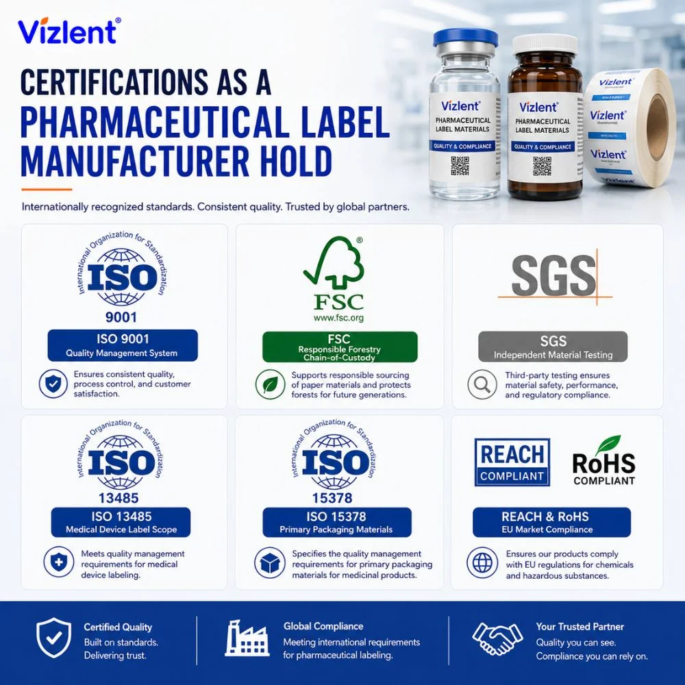 Certifications as a Pharmaceutical Label Manufacturer Hold - Vizlent Label Materials Co., Ltd. 