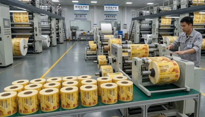Man factory worker supervising Custom Die-Cut Labels on Durable Film Stock