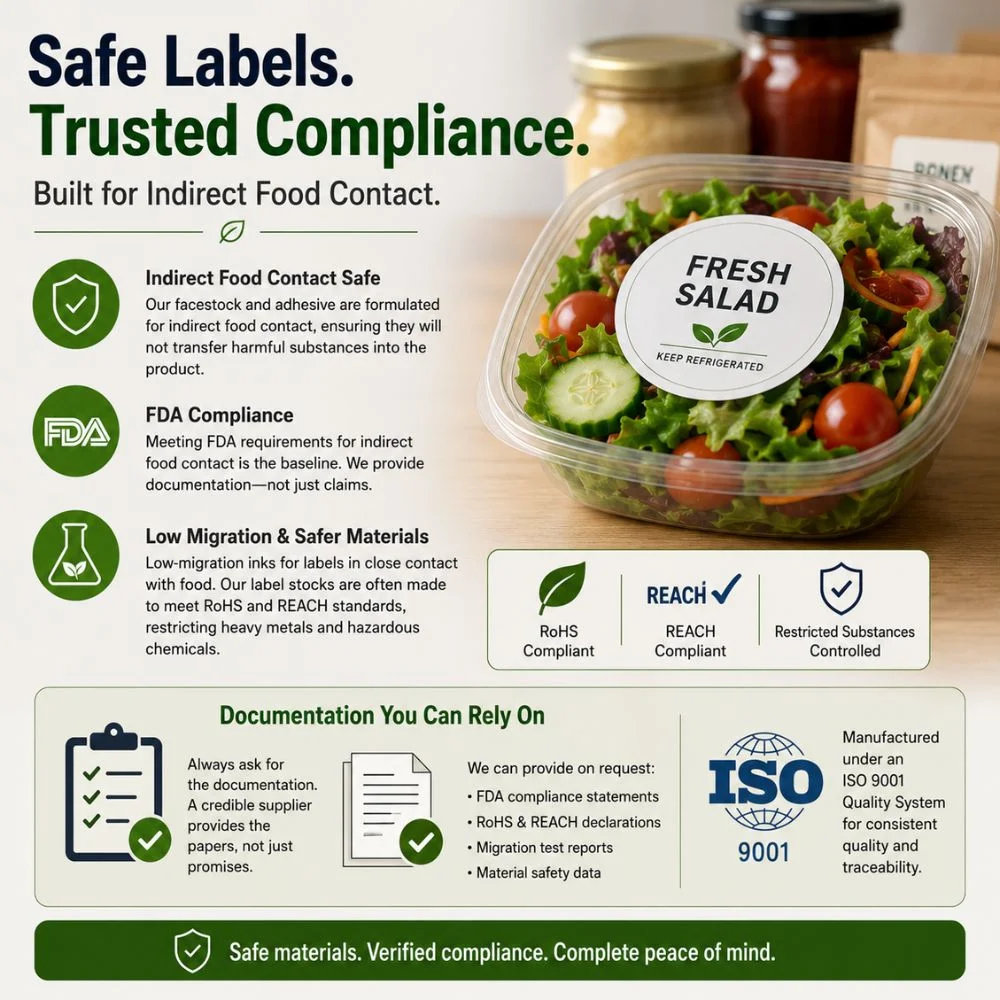 Safe Labels for Label Stocks for Food Packaging
