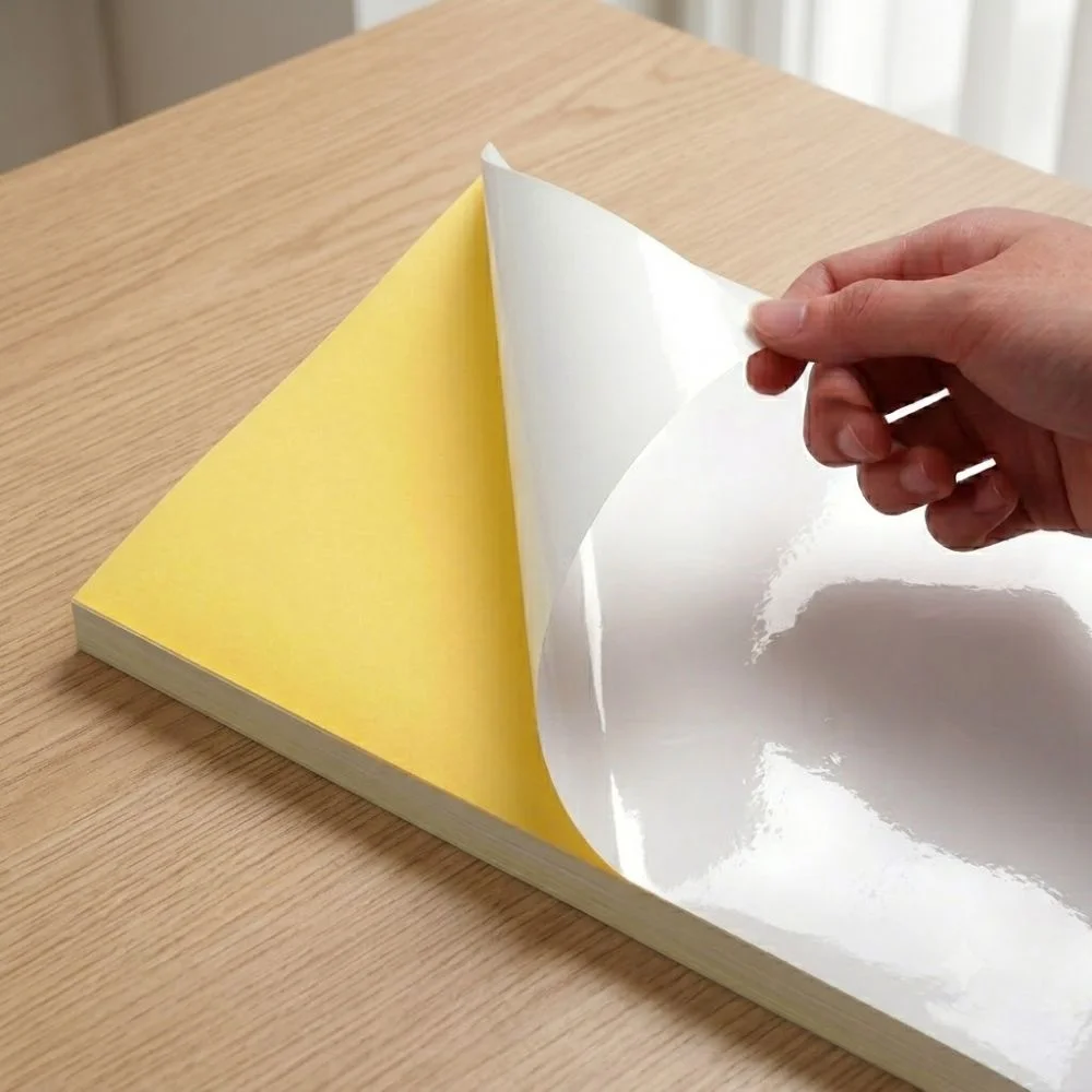 Glossy Adhesive Label Paper on a desk