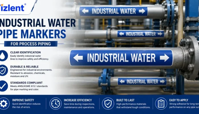 Vizlent INDUSTRIAL WATER Pipe Markers for Process Piping
