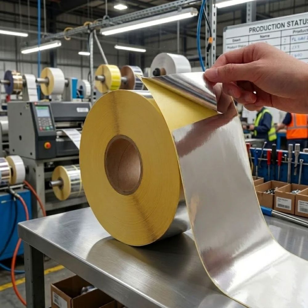 Matte Adhesive Label Paper on a table in a factory of adhesive label