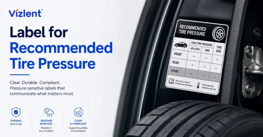 Vizlent Label for Recommended Tire Pressure