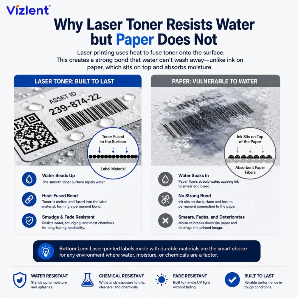 Why Laser Toner Resists Water but Paper Does Not