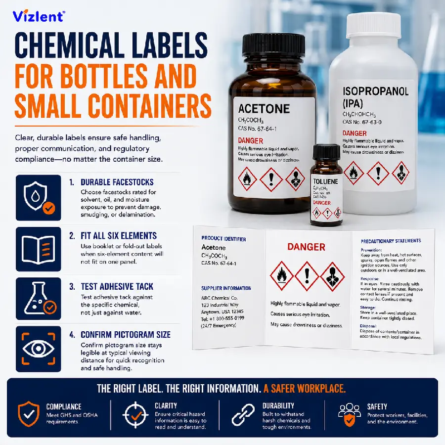 Chemical Labels for Bottles and Small Containers - Vizlent Label