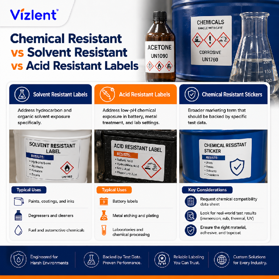 Chemical Resistant vs Solvent Resistant vs Acid Resistant Labels - Vizlent