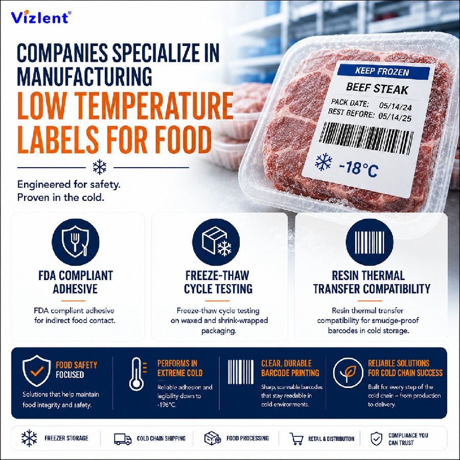 Companies Specialize in Manufacturing Low Temperature Labels for Food - Vizlent Label 