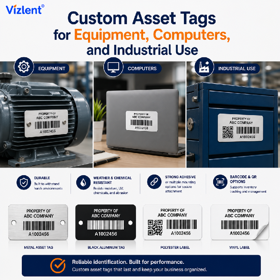 Custom Asset Tags for Equipment, Computers, and Industrial Use - Vizlent Label Maetrials Co., Ltd.