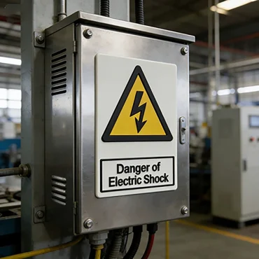 electrical voltage warning labels hazard sign yellow with black print