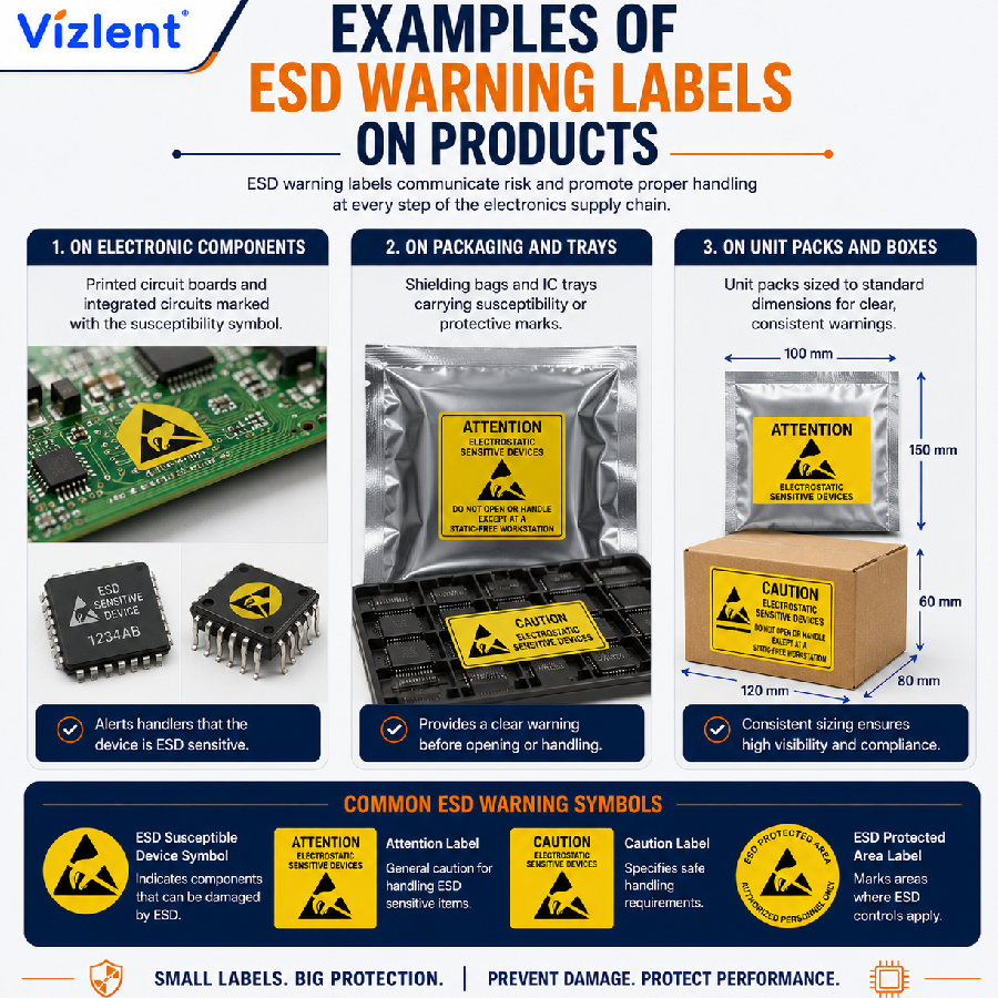 Examples of ESD Warning Labels on Products - Vizlent Label 