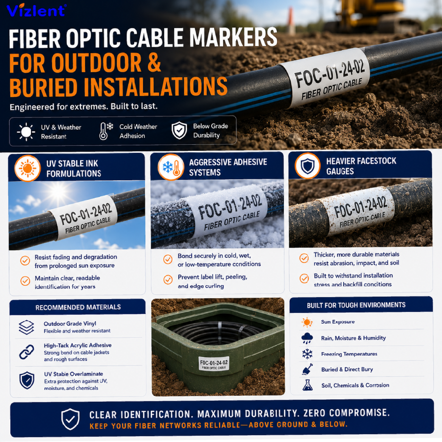 Fiber Optic Cable Markers for Outdoor and Buried Installations - Vizlent Label