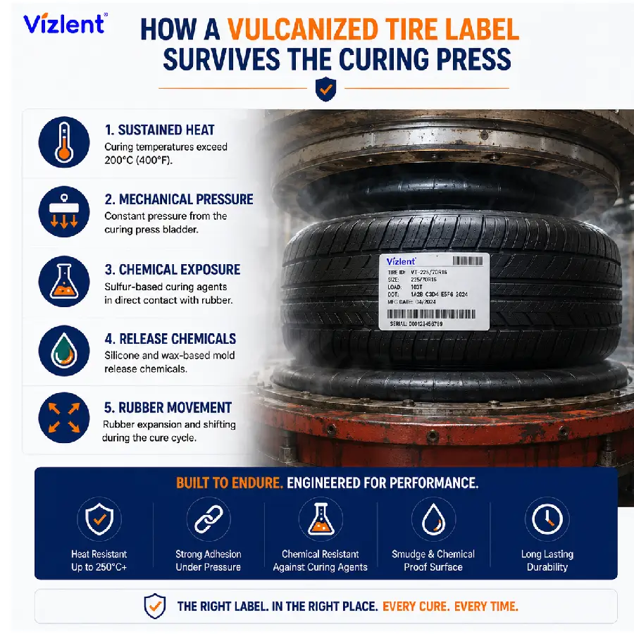 How a Vulcanized Tire Label Survives the Curing Press - Vizlent Label Materials Co., Ltd.