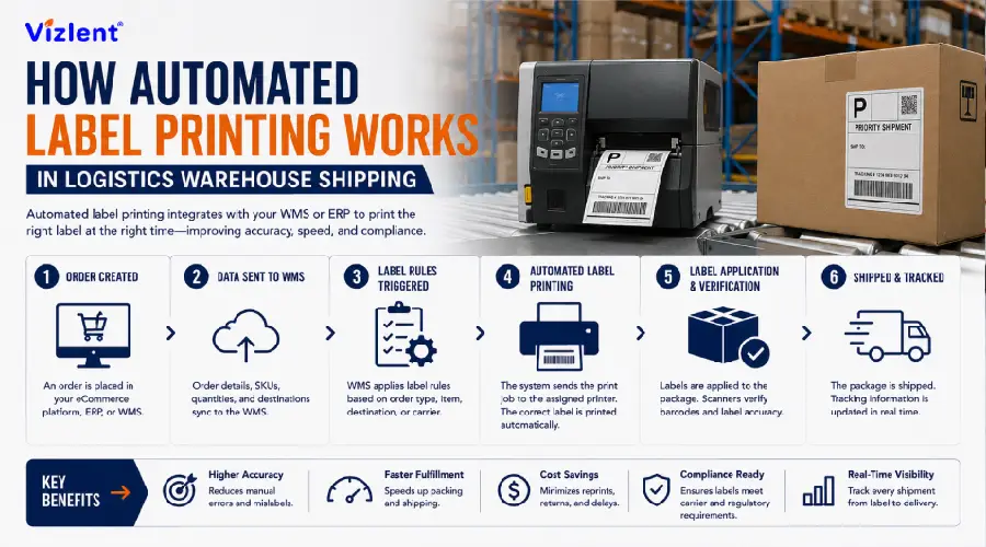 How Automated Label Printing Works in Logistics Warehouse Shipping - Vizlent Label