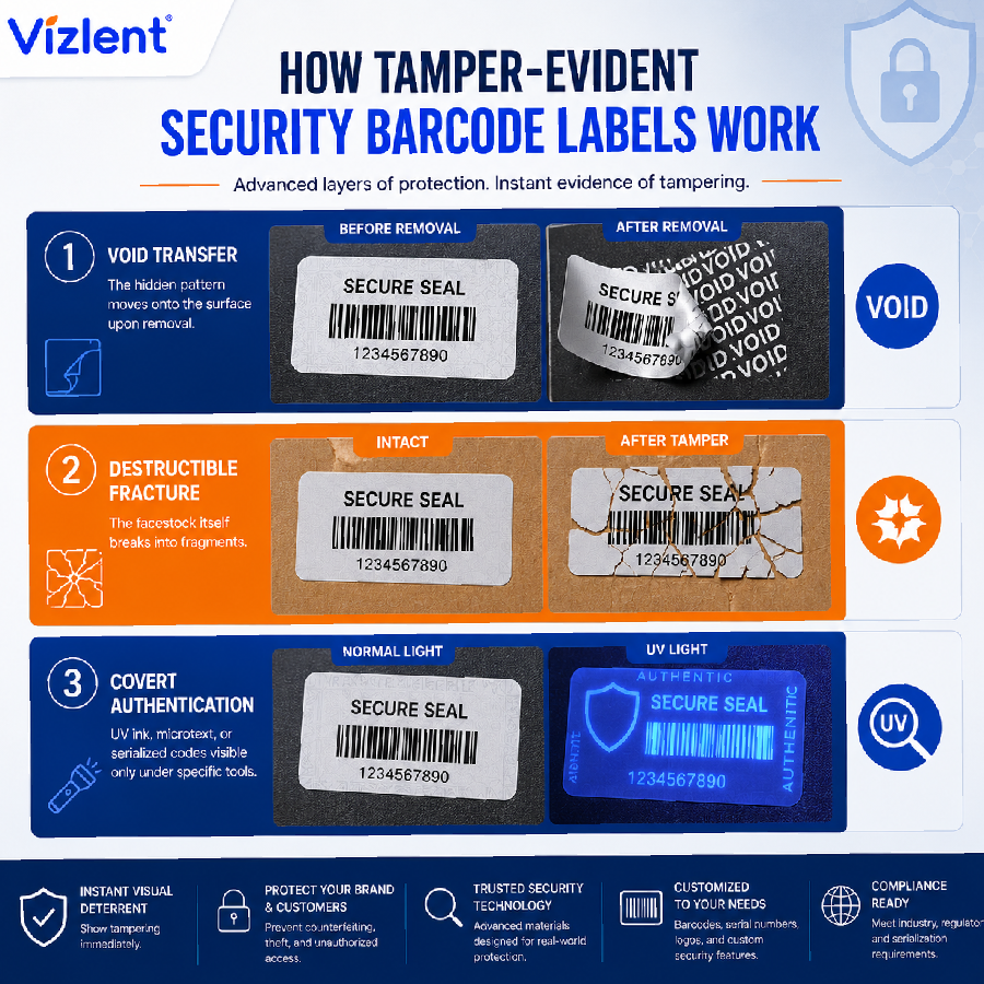 How Tamper-Evident Security Barcode Labels Work - Vizlent Label