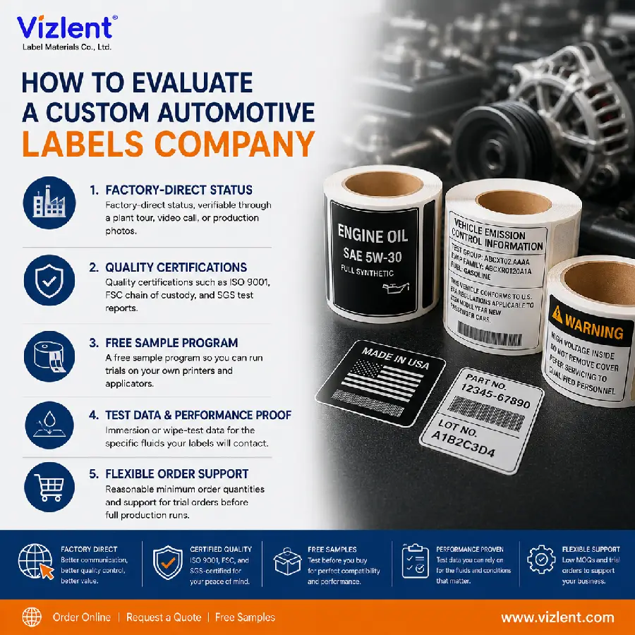 How to Evaluate a Custom Automotive Labels Company - Vizlent Label
