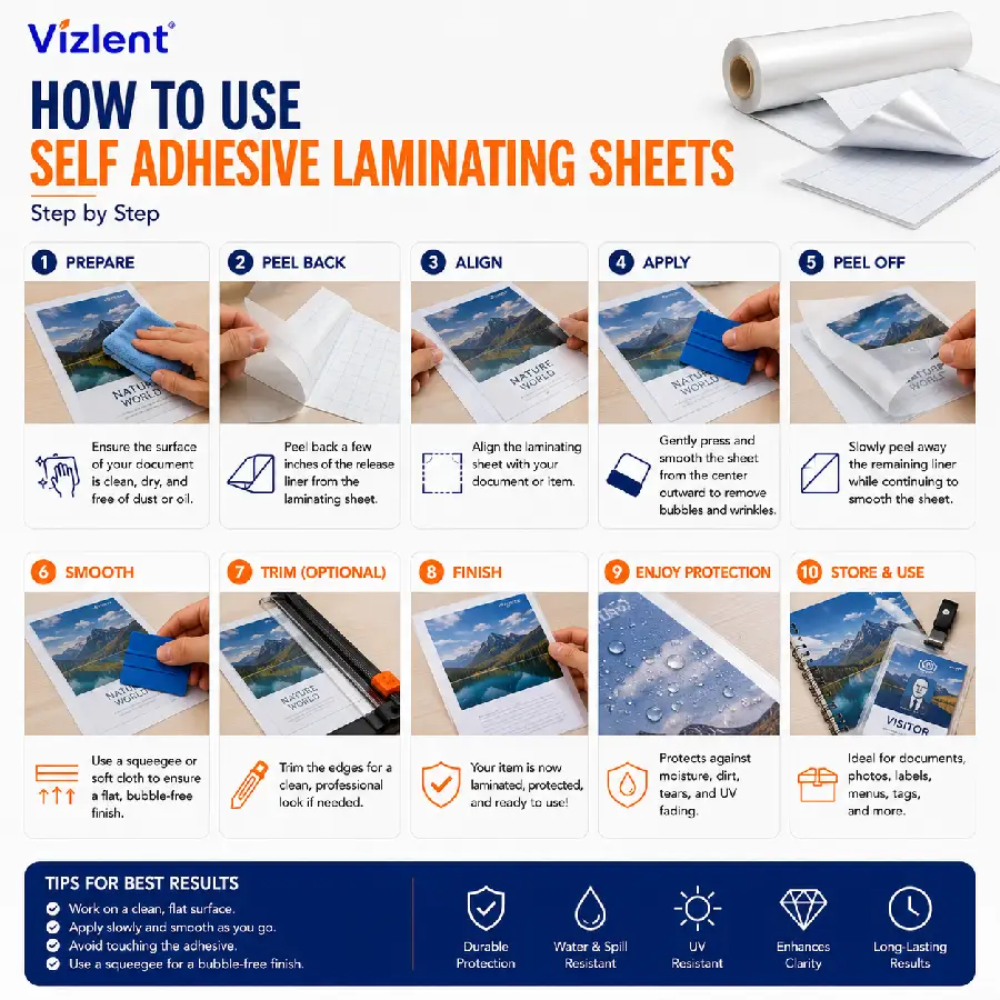 How to Use Self Adhesive Laminating Sheets Step by Step - Vizlent Label