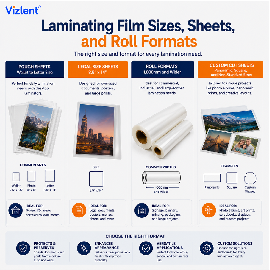 Laminating Film Sizes, Sheets, and Roll Formats - Vizlent Label Materials Co., Ltd.