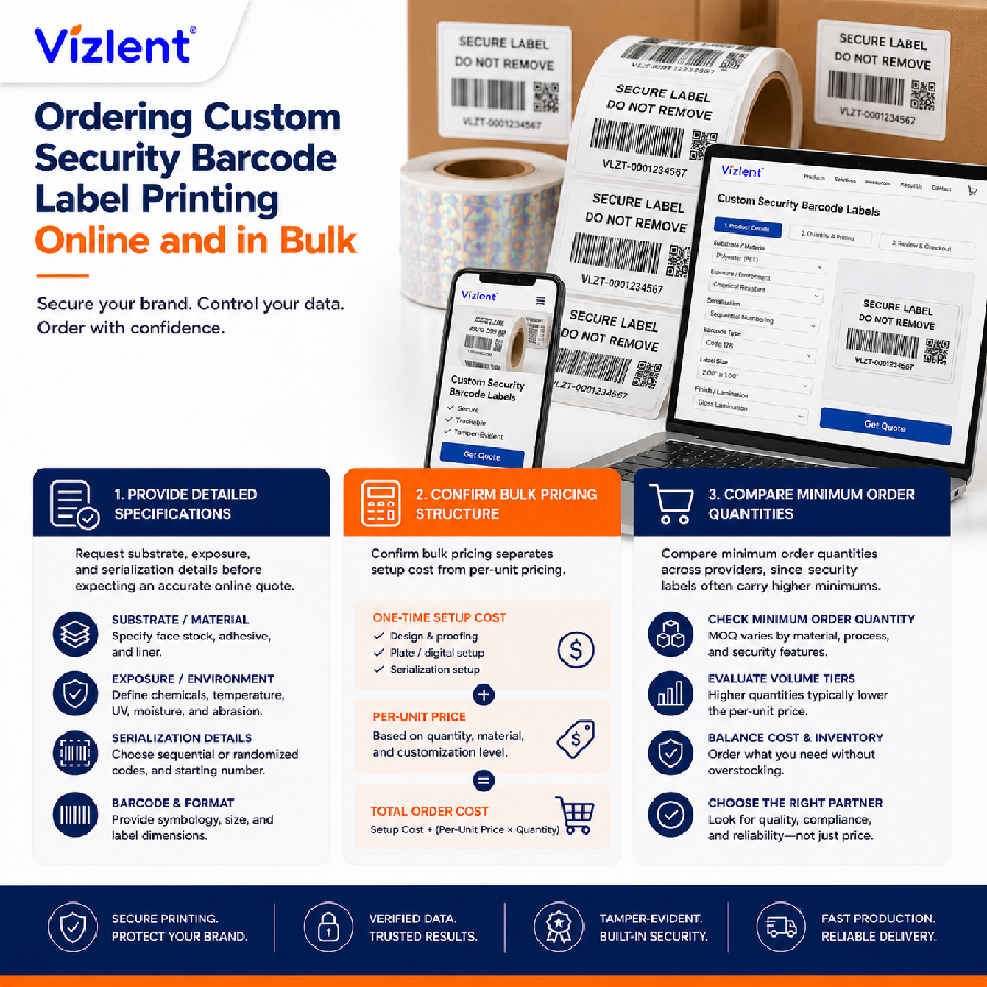 Ordering Custom Security Barcode Label Printing Online and in Bulk - Vizlent Label