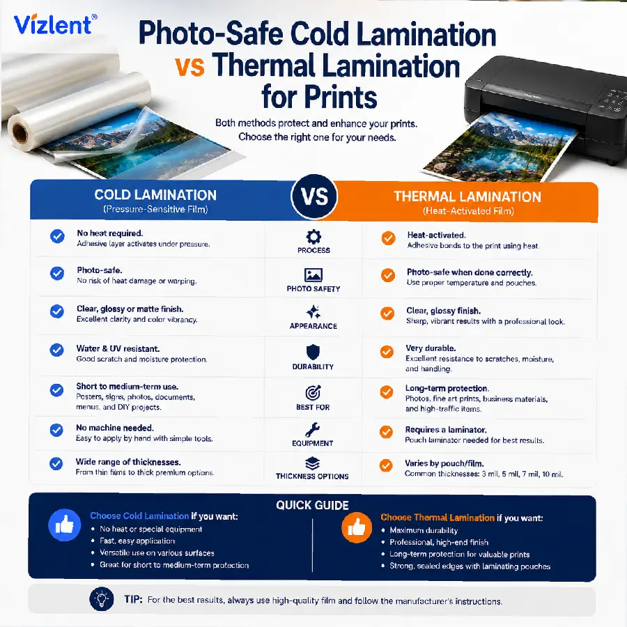 Photo-Safe Cold Lamination vs Thermal Lamination for Prints - Vizlent Label Materials Co., Ltd.