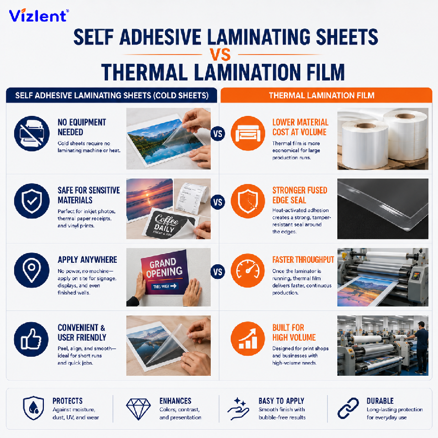Self Adhesive Laminating Sheets vs Thermal Lamination Film - Vizlent Label Materials Co., Ltd. 