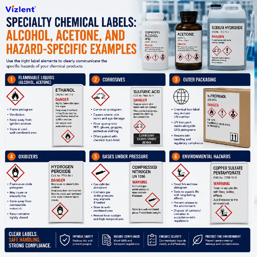 Specialty Chemical Labels: Alcohol, Acetone, and Hazard-Specific Examples - Vizlent Label