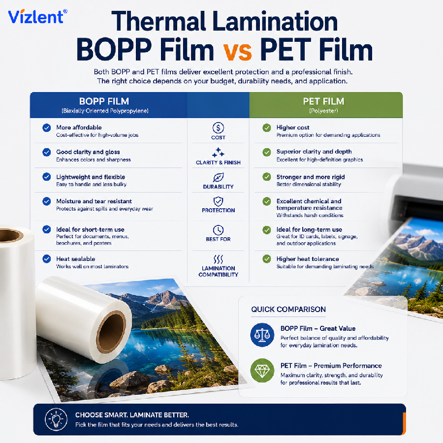 Thermal Lamination BOPP Film vs PET Film - Vizlent Label Materials Co., Ltd.