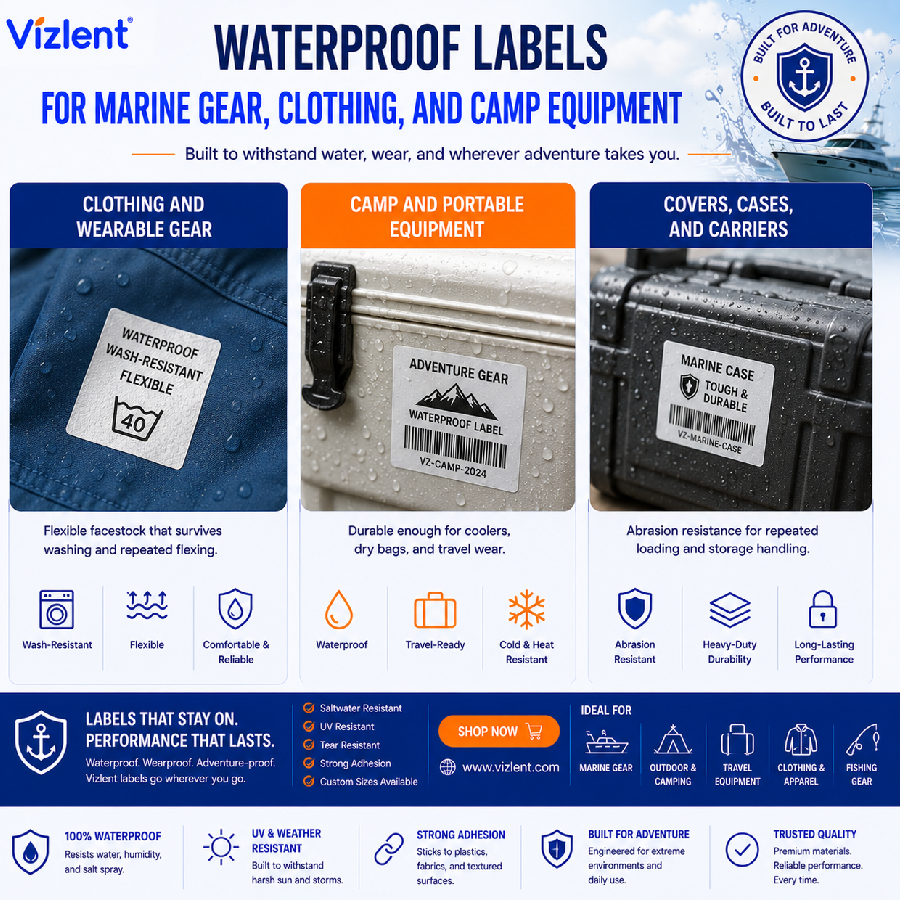 Waterproof Labels for Marine Gear, Clothing, and Camp Equipment - Vizlent Label