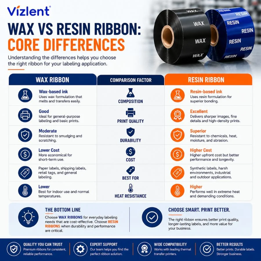 Wax vs Resin Ribbon: Core Differences - Vizlent Label Materoals Co., Ltd.