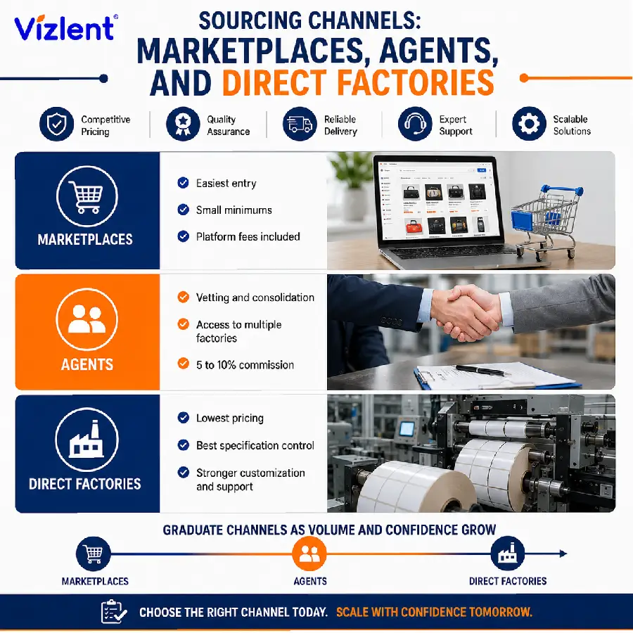 Sourcing Channels: Marketplaces, Agents, and Direct Factories - Vizlent Label Materials Co., Ltd.