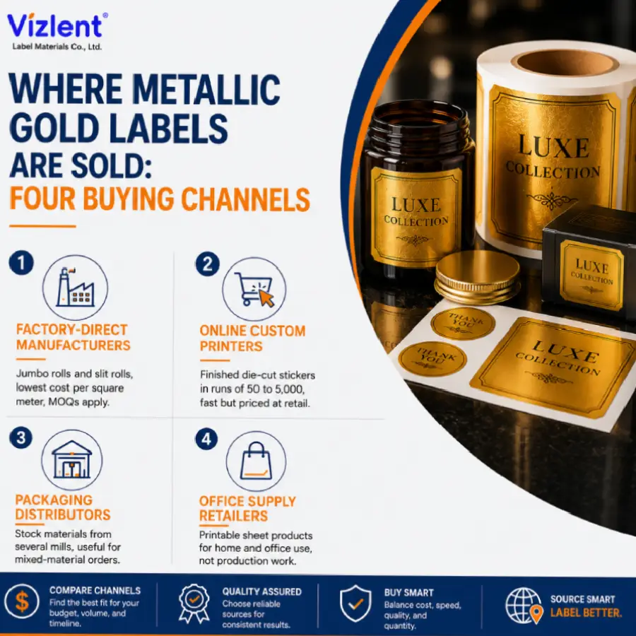 Where Metallic Gold Labels Are Sold: Four Buying Channels - Vizlent Label