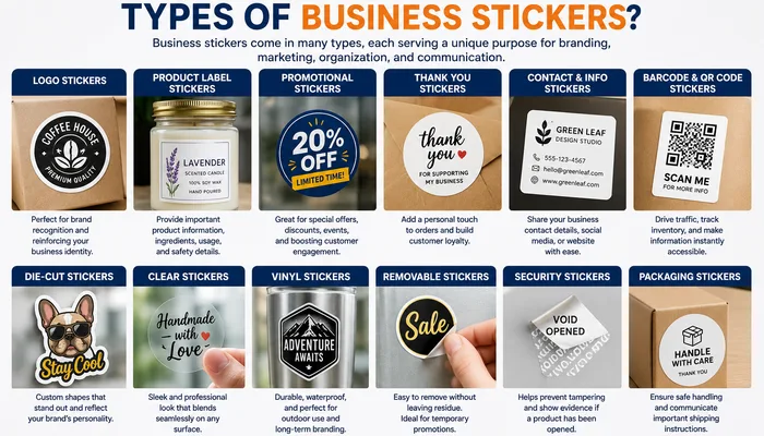 What Are the Different Types of Business Stickers - VIZLENT LABEL